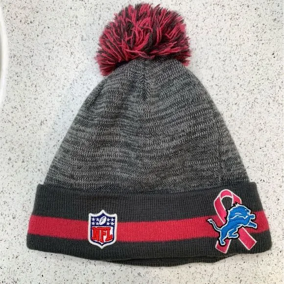 NFL New Era Detroit Lions Women’s Hot Pink Gray Heathered Wool Blend Beanie - Picture 2 of 3